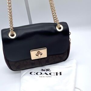 Coach Turnlock Chain Shoulder Bag 54182 Signature Canvas Python Like New